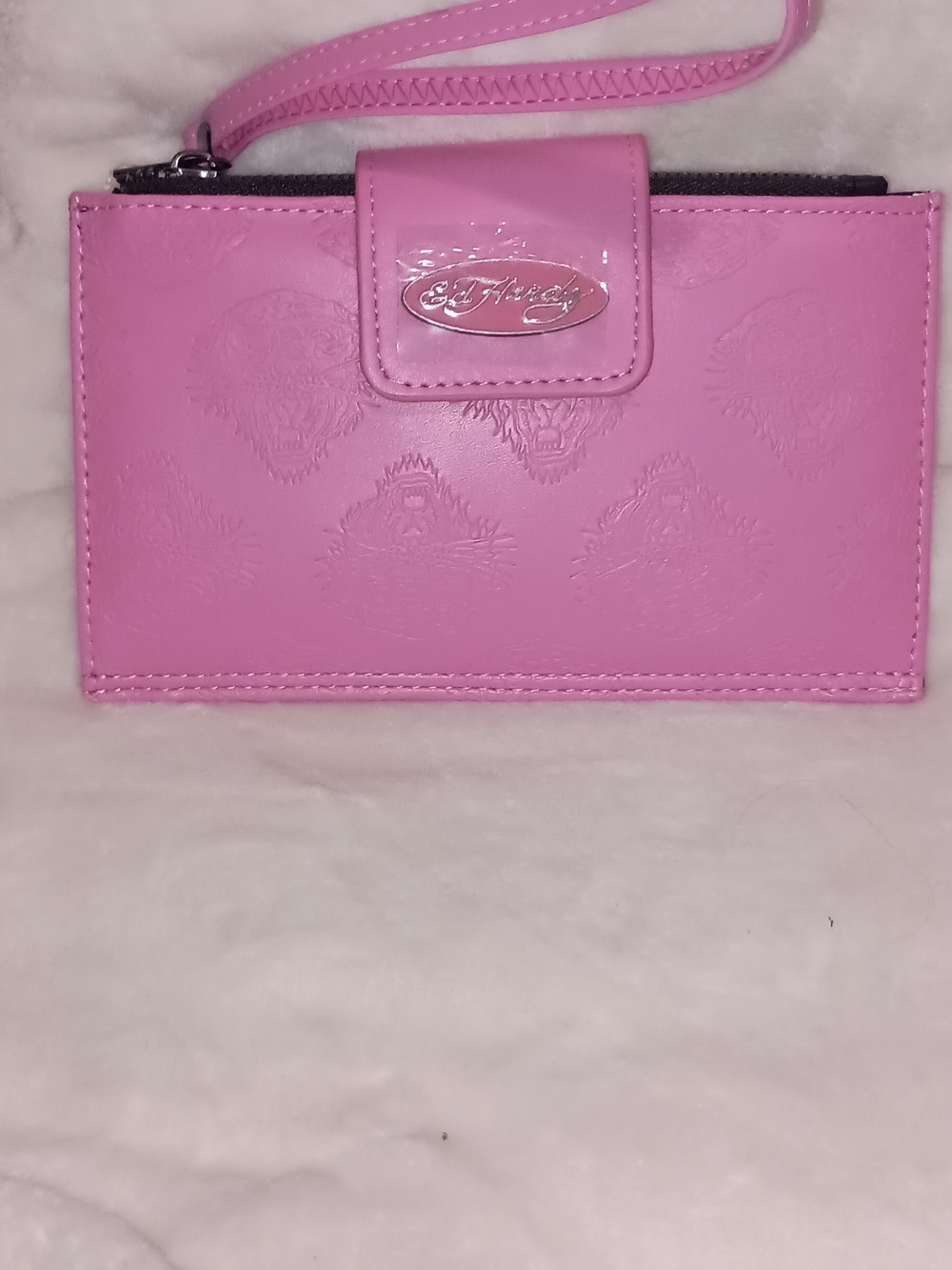 Ed Hardy Pink Embossed Wristlet Clutch/Card Holder. NWT. Buyer Pays Shipping.